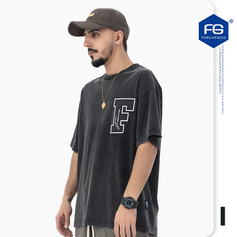 용서 유니섹스 티셔츠 오리지널 디자인 빈티지 자수 여름 반팔 캐주얼 남성 티셔츠 하이 스트리트 솔리드 Y2K 탑