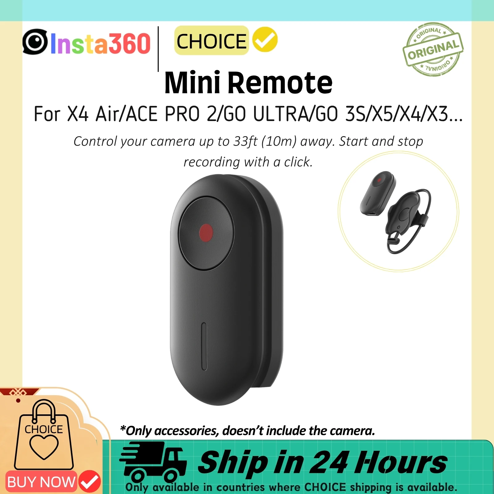 Insta360ミニリモコン33フィート（10メートル）サムコントローラー 