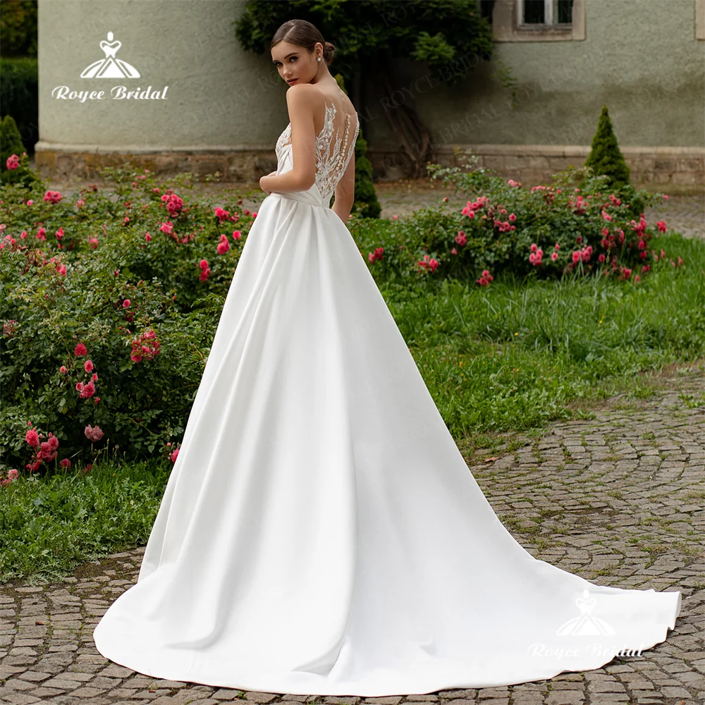 Roycebridal O Neck A Line Wedding Dress 2025 Satin Court Train Wedding Gown Customizedwedding dresses for bridesvestido feminino