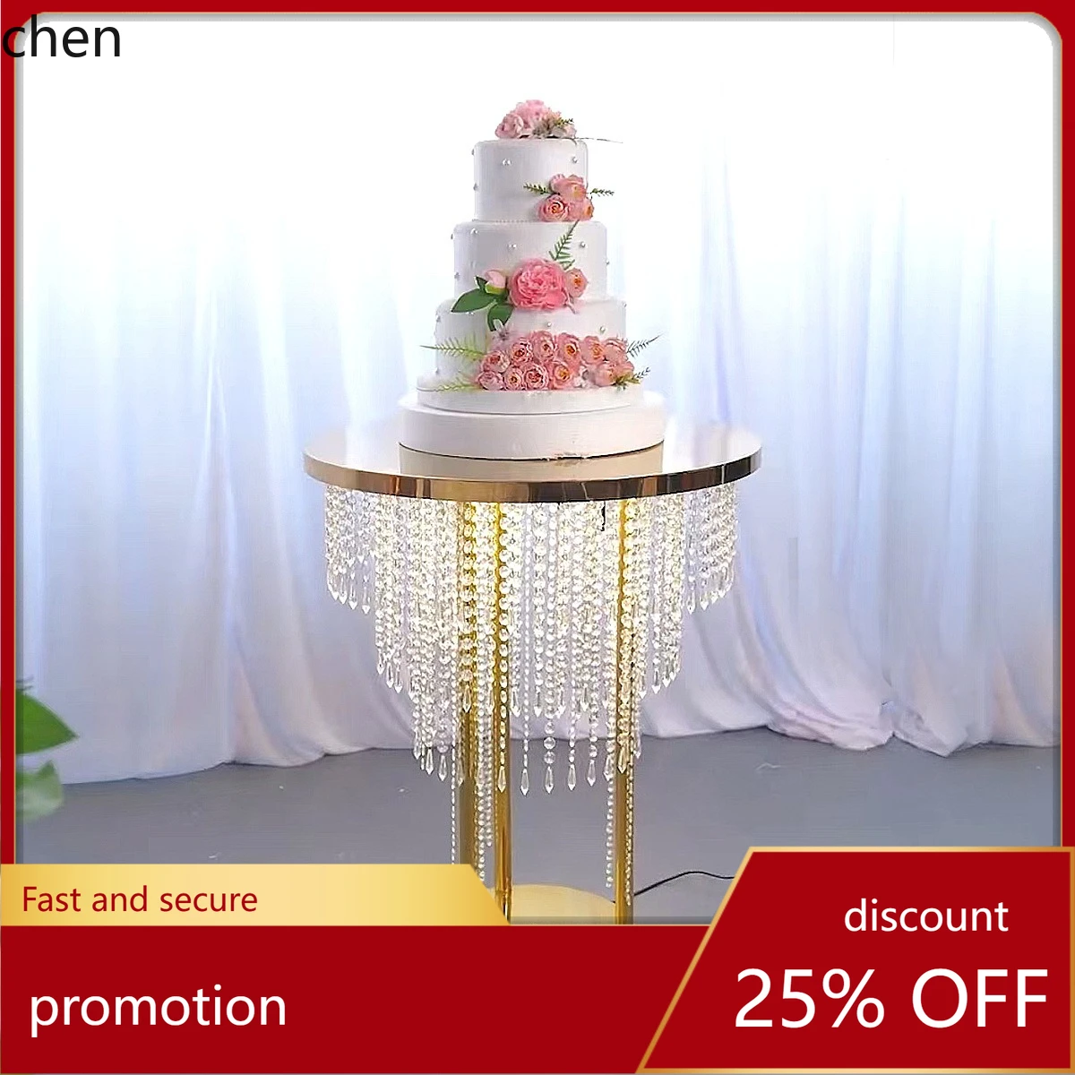 

HT Manufacturer Direct Sale New Crystal Bead Curtain Cake Table Dining Table Wedding Decoration Storage Iron Art Table