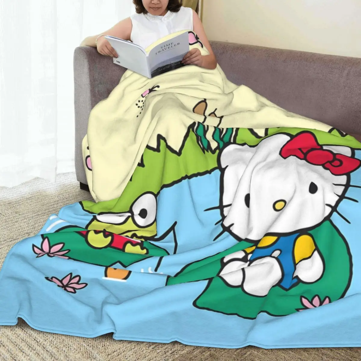 Keroppi Big-Eyed Frog Hello Kitty Blanket Quality Warm Soft Throw Blanket Winter Travel Living Room Novelty Bedspread