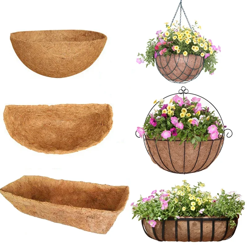 Natural Coconut Fiber Liner Flower Basket Round Hanging Basket Home Balcony Wall Planter Coconut Fiber Replacement Liner