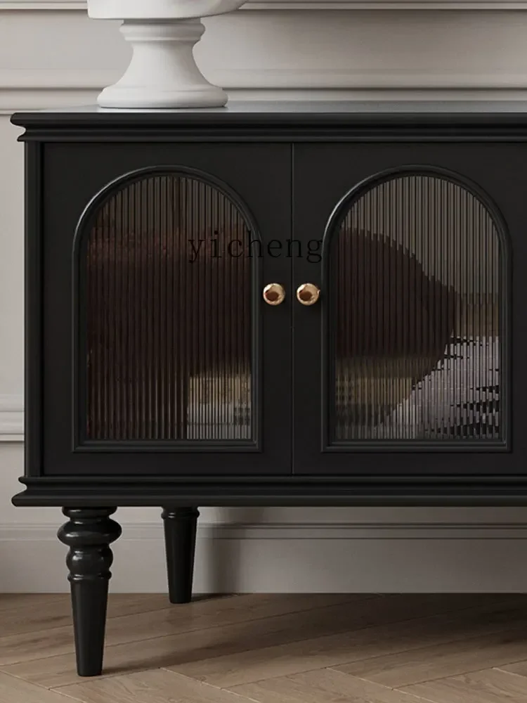 c9.21-Retro TV Cabinet Solid Wood Arch Small Apartment Solid Wood Living Room Changhong Glass Audiovisual Cabinet