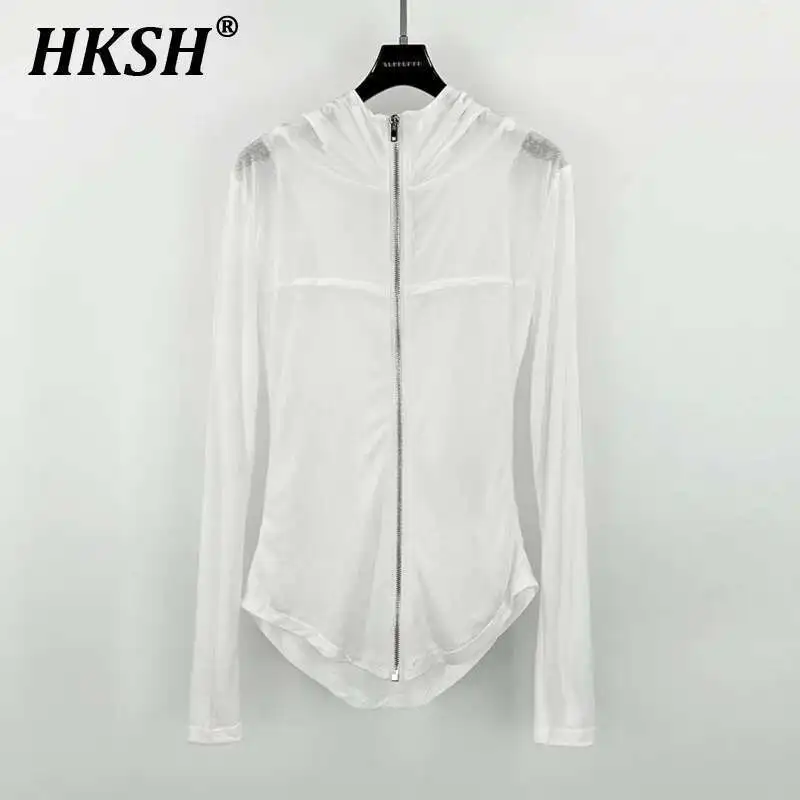 

HKSH Весна Лето Осень Новый женский стиль Tide RO Тонкая толстовка на молнии Модный шикарный хлопковый нишевый дизайн с капюшоном Ретро HK3127