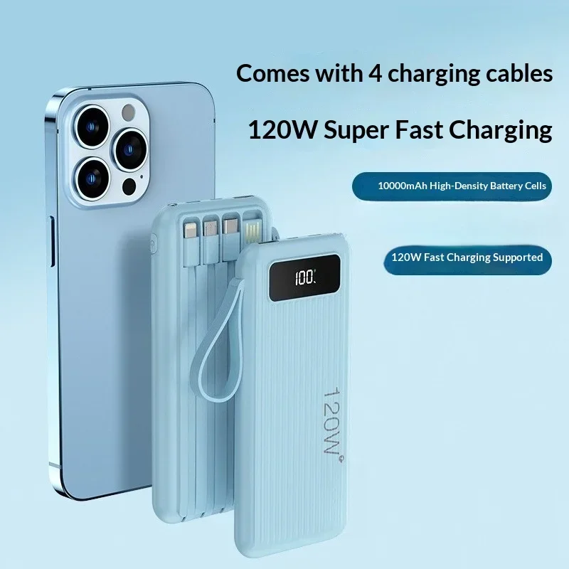 10000mAh 120W Built-in Cable Super Fast Power Bank 10000mAh Lightweight Mobile Power Bank Most Mobile Phones Are Compatible