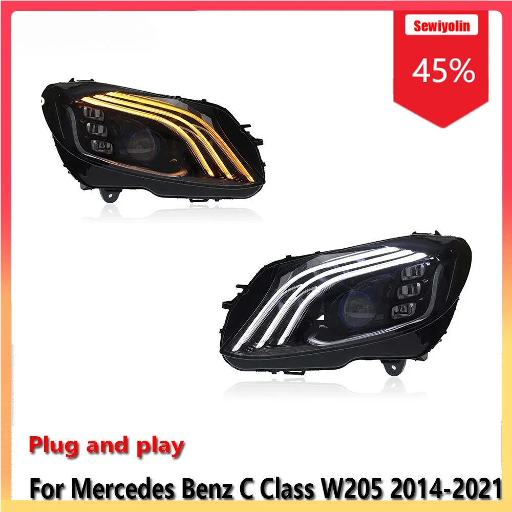 

Car Lamps Headlight Assemblies For Benz C Class W205 C180 2014-2021 Fog DRL Brake Turn Signal Lamp Plug and Play