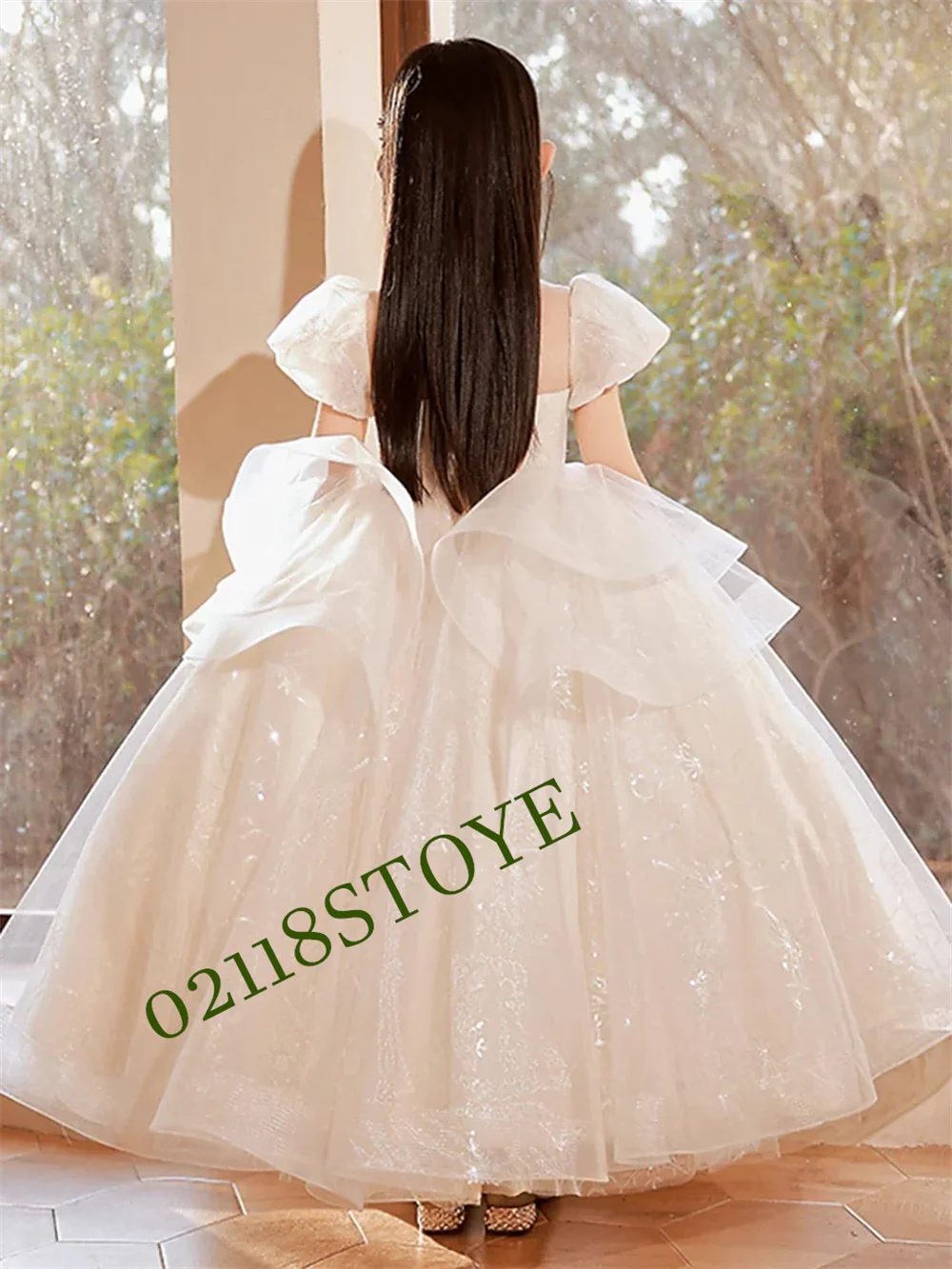 

Ivory Flower Girl Dresses For Weddings 2022 Tulle Appliques Short Sleeves Princess Toddler Pageant Gowns First Communion Dresses