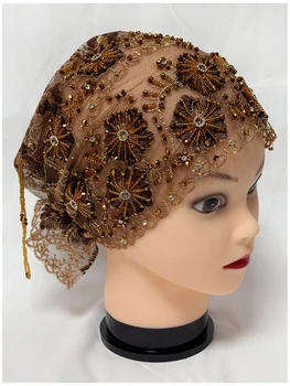 Sıcak Satış Öğesi 2025, Dubai Arap Kadınlar için Akrilik Elmas İplik İşlemeli Şapka ile Eşleştirilmiş Örgü Kumaş Boncuk Tüpüdür