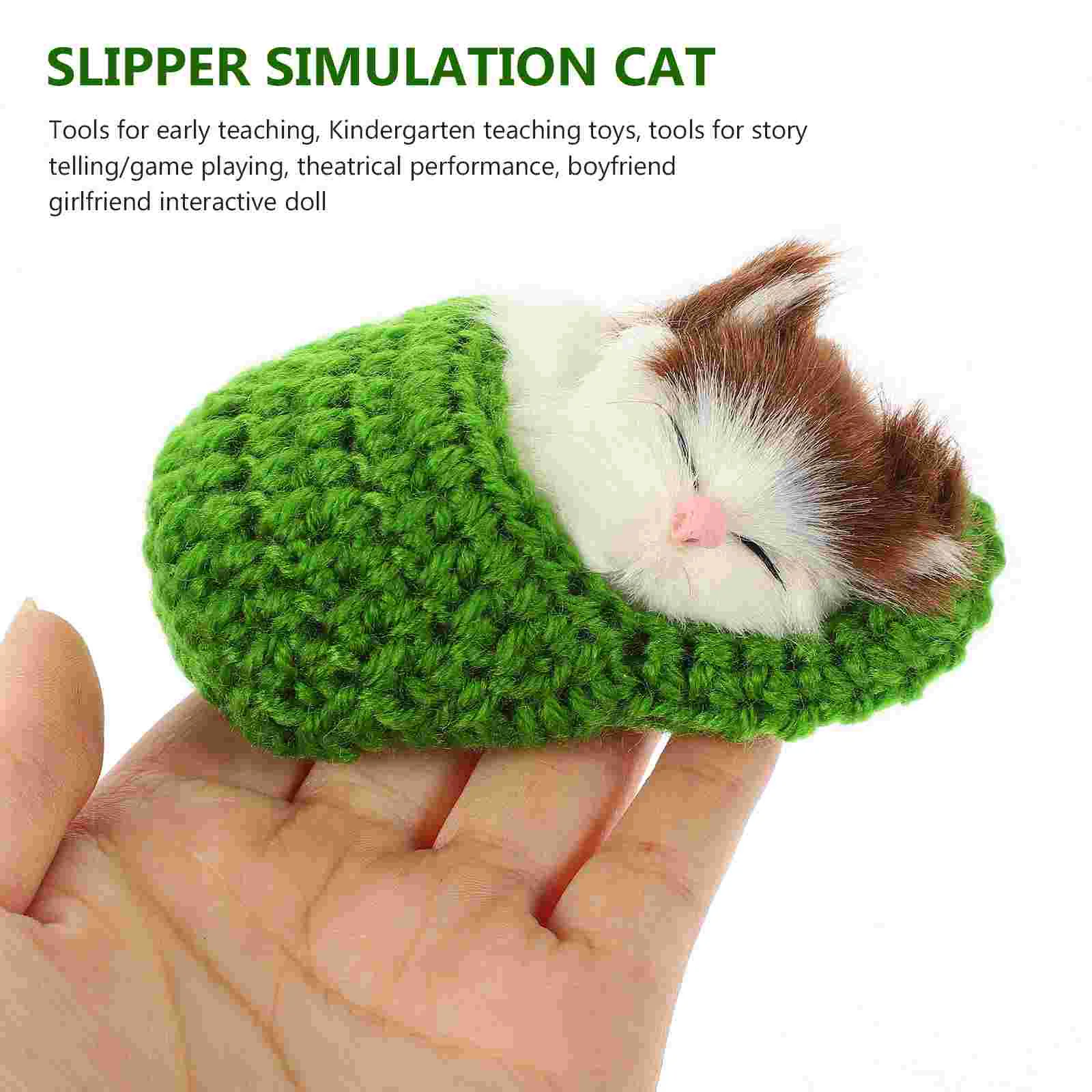 

Kindergarten Teaching Toy Mini Kitten Shoe Fluffy Interactive Sleeping Cat Slipper Meows Sounds Decor Hand Decorative