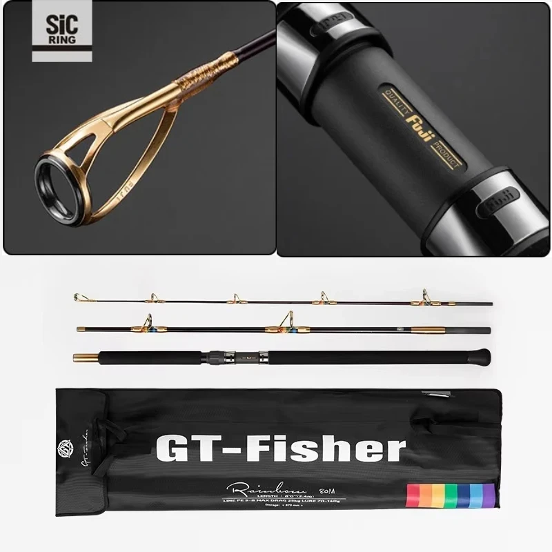 2026 Ecooda GT Fisher Popping Rod Rainbow Travel Three Section Portable Deep Sea Boat Fishing Giant Tuna Big Game Heavy Duty
