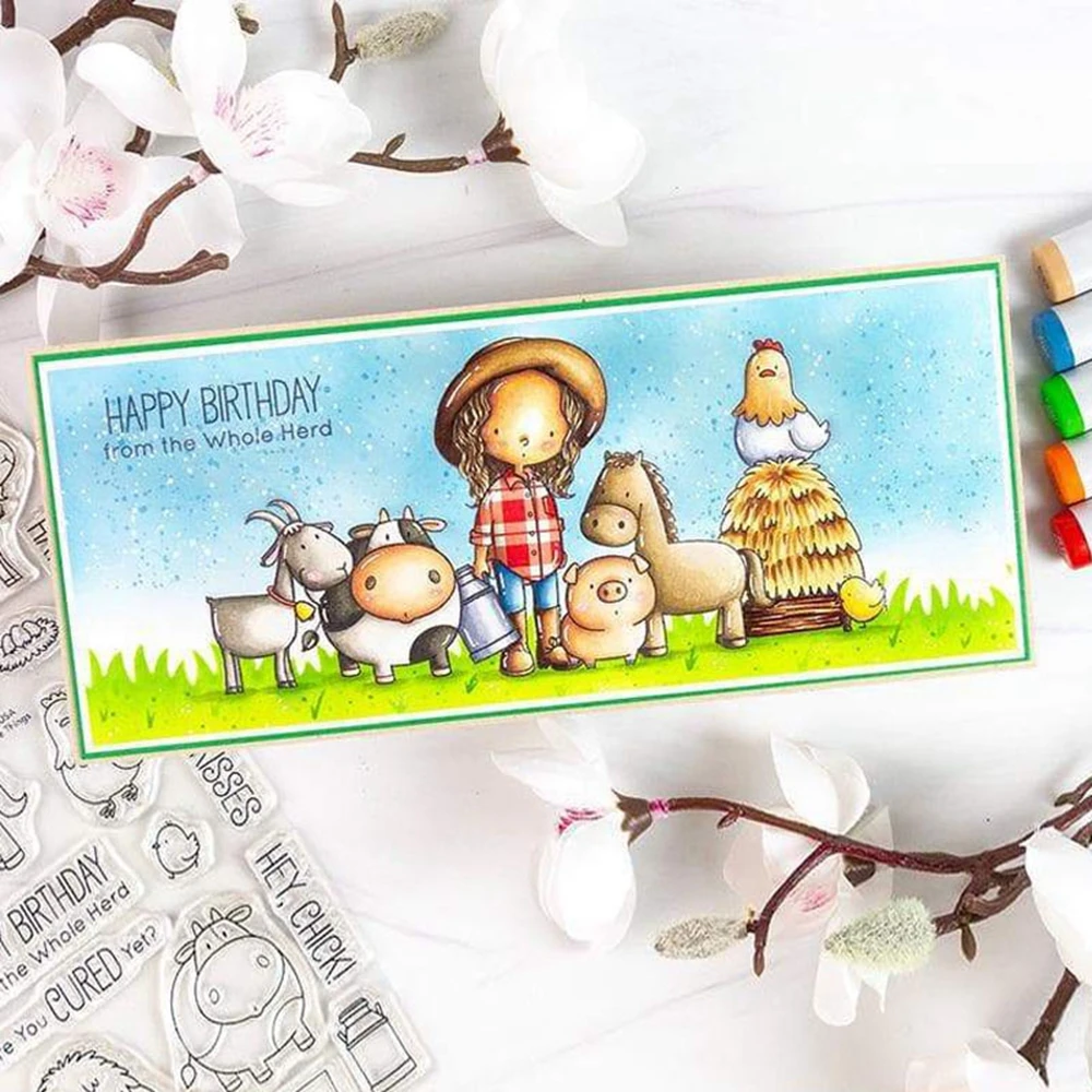 Beautiful Birthday Girl Stamps And Cutting Dies Green Pastures Just Squirrel Stamp Set For DIY Scrapbooking Card Craft Making