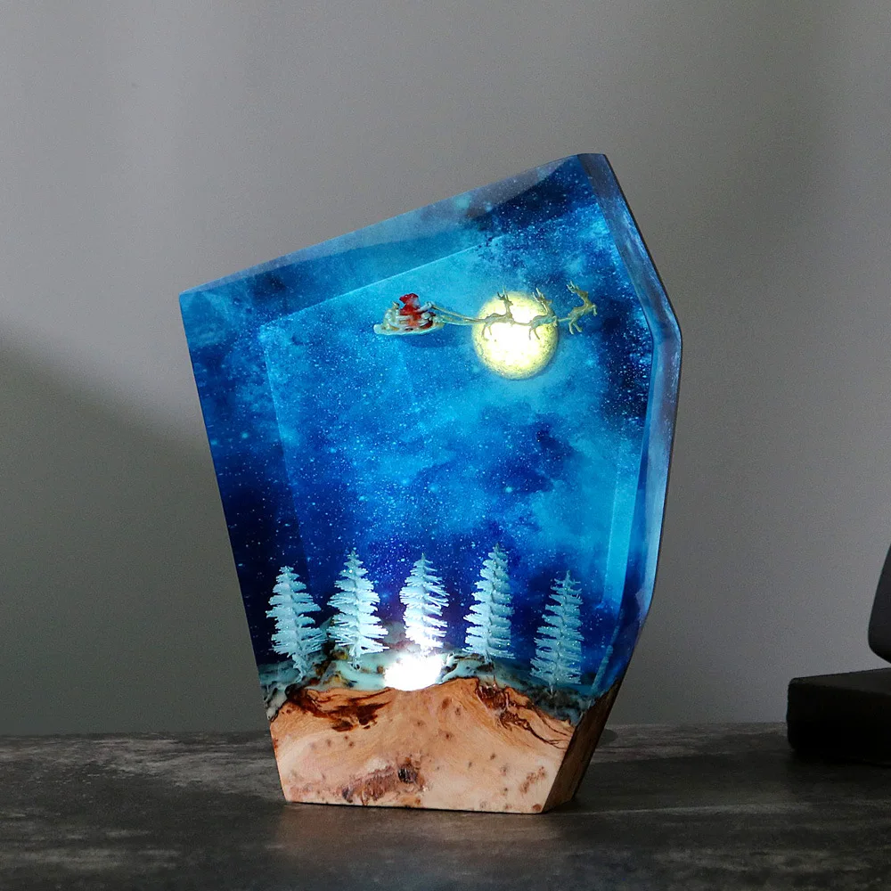 

New Creative Christmas Micro Landscape Resin Lamp Ornament for Elderly People Statues Moon Home Decoration Crafts
