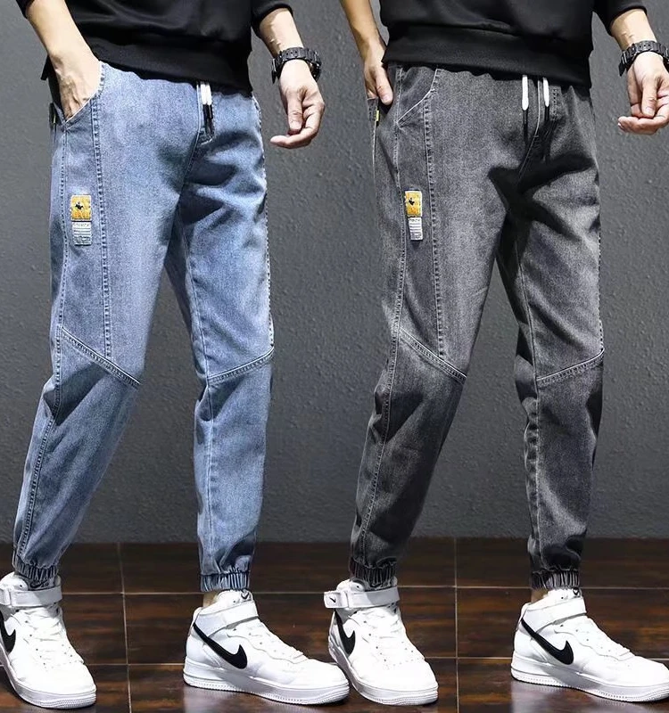 

Модные мужские повседневные джинсы свободного кроя, весенне-осенние свободные брюки-карго с эластичной резинкой на талии, молодежные брюки-карго (100...