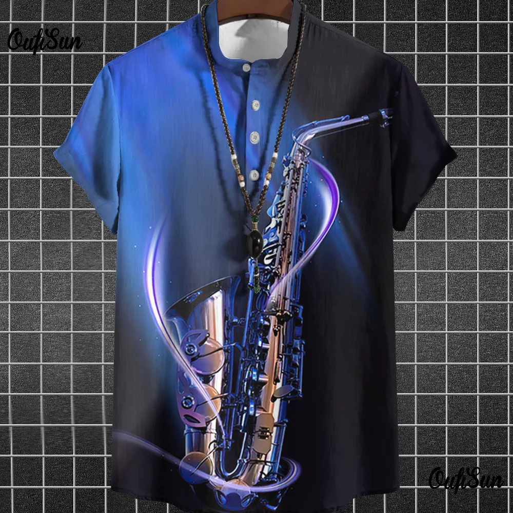 Vintage Shirts For Mens Music Shirts Retro Saxophone Graphic Clothing Summer Oversized Short Sleeve Tops Street Men\'s Shirt Tees