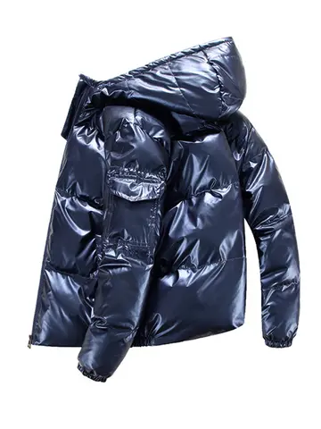 Shiny Men's Winter Jacket Coat Hooded Zipper Warm Casual Trendy Quilted Outerwear 2025 New Fashion Windproof Jacket Street Coats
