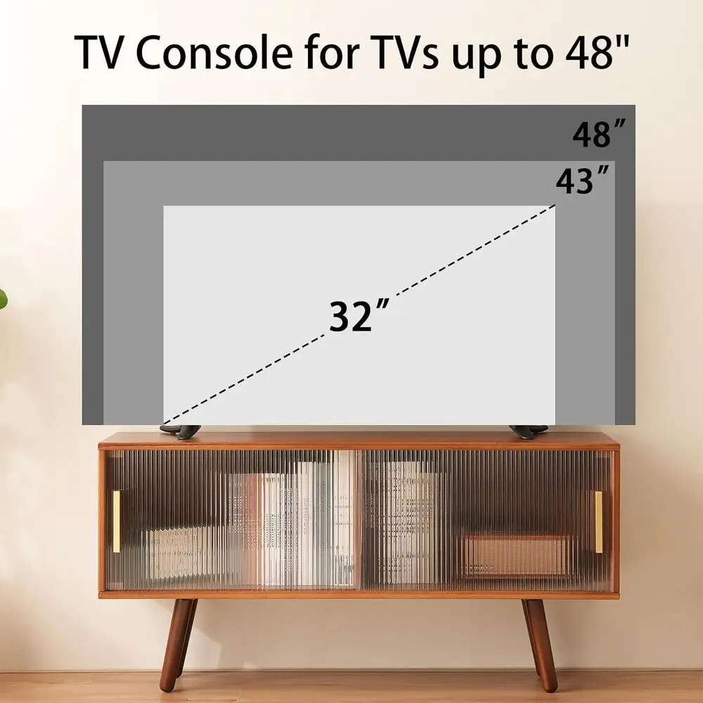حامل تلفزيون من الخيزران، مركز ترفيهي، حامل تلفزيون حديث لمنتصف القرن لأجهزة التلفاز مقاس 50-55 بوصة، طاولة وحدة تحكم الوسائط باللون البني الريفي، #6