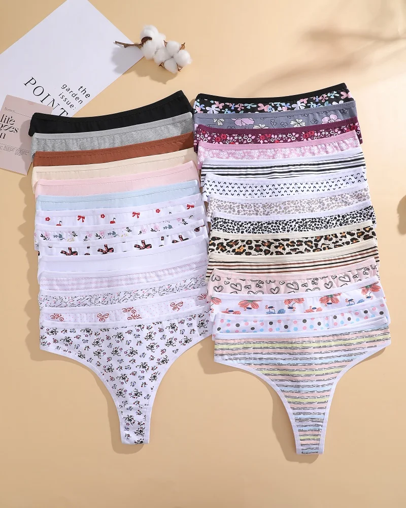 7-teiliges Set Nahtlose XS-XXL Baumwoll-Unterhosen, Atmungsaktive Sexy Low-Waist G-Strings mit 28 Druckmustern, Weiche Damen-Tangas Lingerie – Detail 33