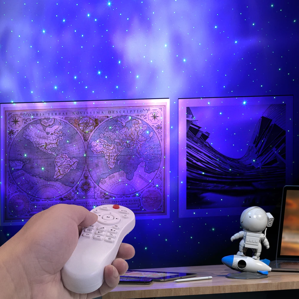 360° Adjustable Rocket Astronaut Star Projector, APP+Remote, White Noice, Rocket Night Light with 8 Color for Kids