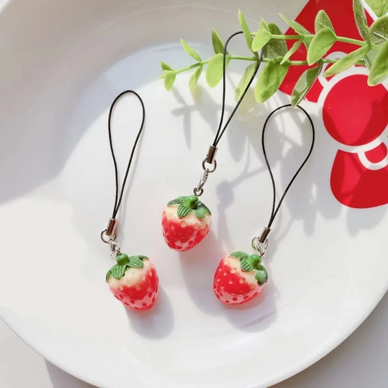 Hangings Charm Keychains Simulated Strawberries Tomato Keychain Bag Pendant Ornament Stylish Lanyards for USB Phone Keys Y08E