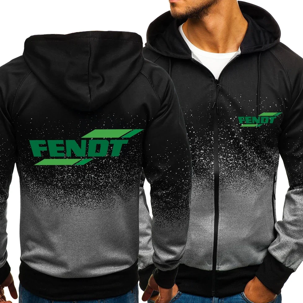 

New Spring Autumn Men Fendt Logo Hoodies Casual HipHop Harajuku Gradient Color Fleece Hooded Sweatshirts Zipper Jacket