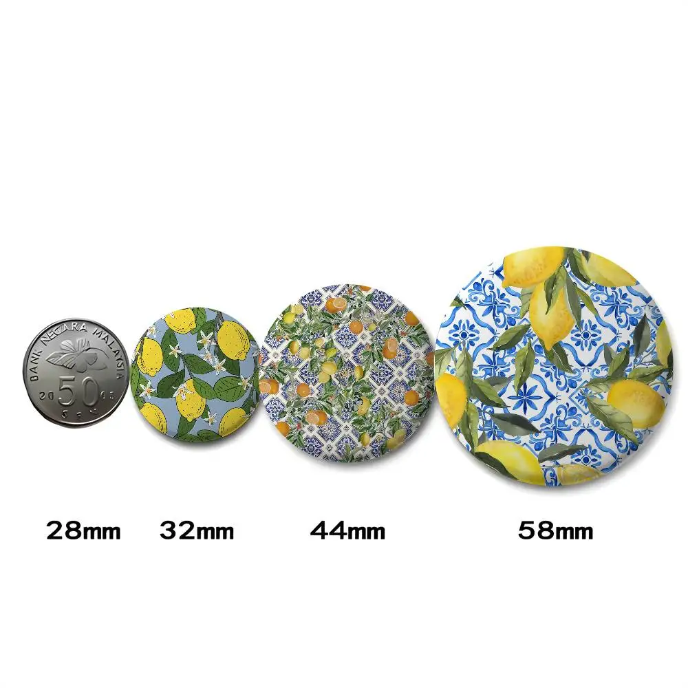 Lemon Art Design Fashion Badges Round Exquisite Badge Brooches Creative Pins For Clothes Hat Backpack Gift Accessories