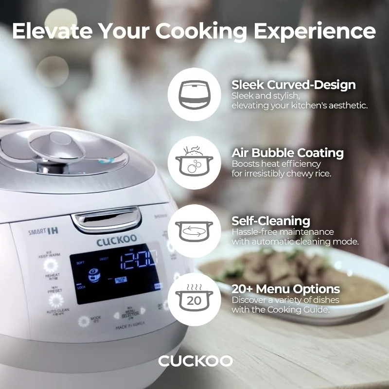 6-Cup (Uncooked)/12-Cup (Cooked) Induction Heating Pressure Rice Cooker with Nonstick Inner Pot,16 Menu Modes,Auto Clean (White)