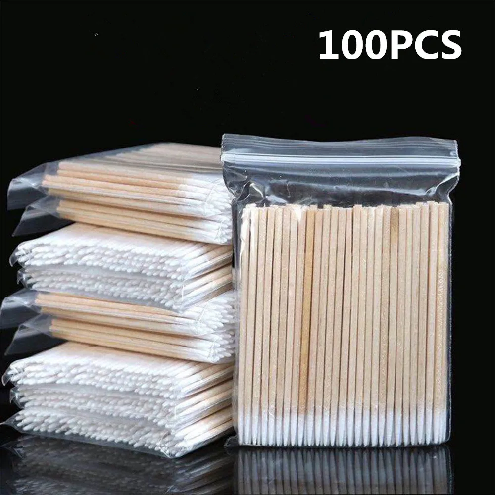 Disposable Ultra-small Cotton Swab 100PCS Lint Free Micro Brushes Wood Cotton Buds Swabs Eyelash Extension Glue Removing Tools