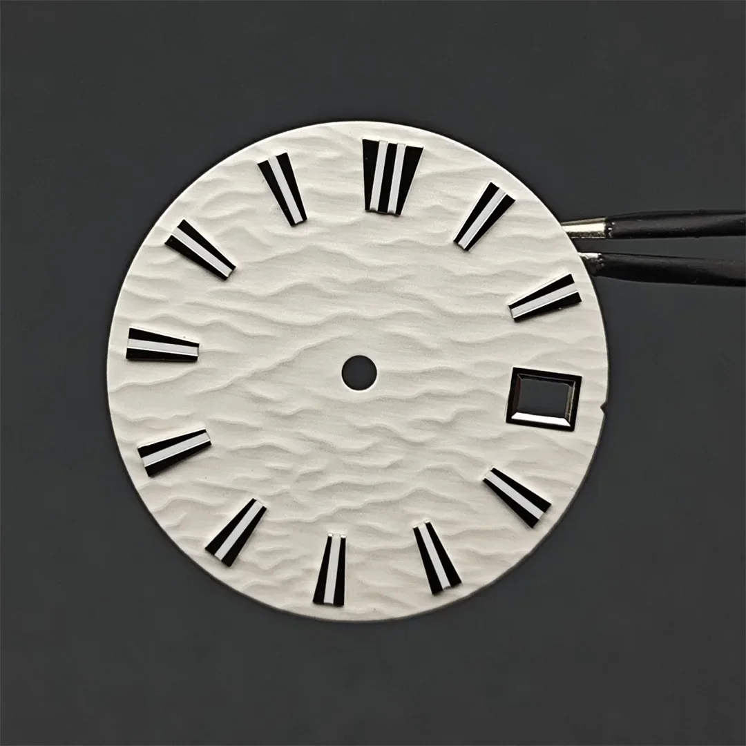 Modified 28.5mm Watch Dial C3 Green Luminous Water Ripple Texture Surface Replacement Accessories for NH35/NH36/4R/6R Movement