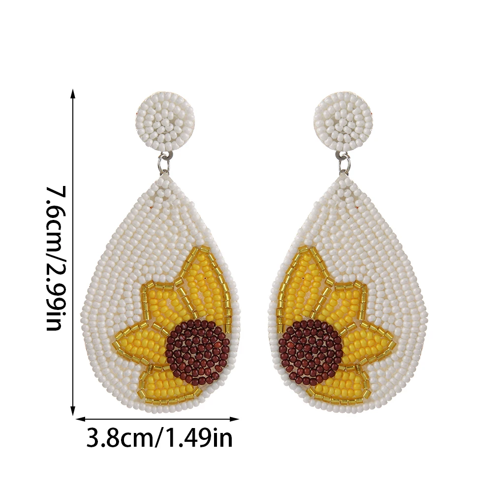 Beaded Sunflower Dangle Earrings for Women Girl Boho Handmade Yellow White Daisy Flower Statement Ear Stud Holiday Jewlery Gift