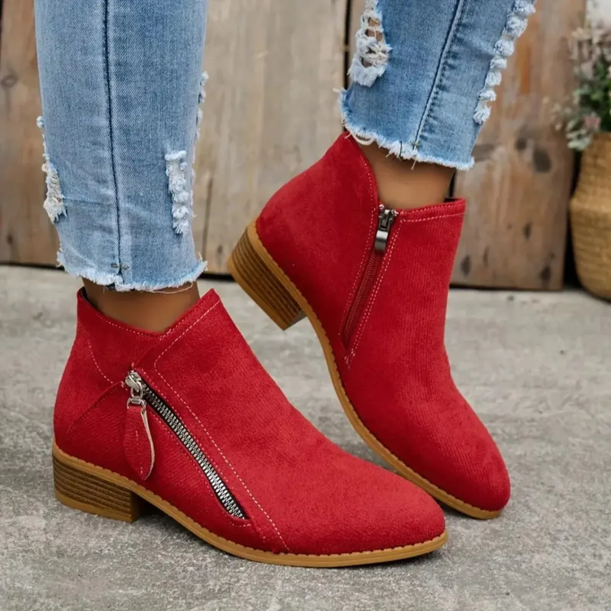 Damenstiefel Herbst/Winter Seitliche Knöchelstiefel für Damen mit niedrigem Absatz und niedrigem Schaft im College-Stil für Studentinnen, bequeme Outdoor-Schuhe. – Detail 3