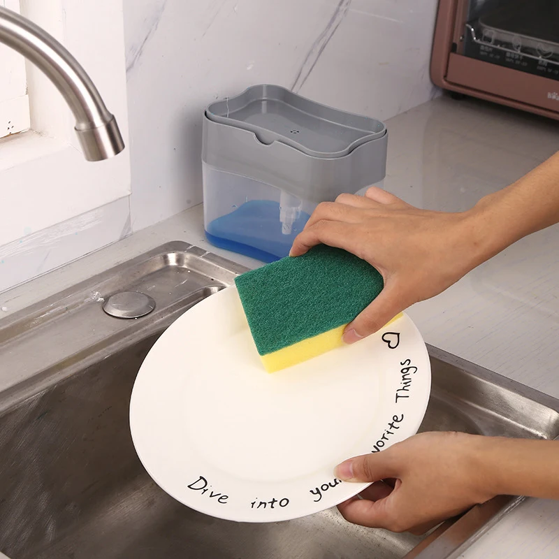 Dispenser di sapone per piatti per cucina, Dispenser di sapone liquido Dispenser da cucina con portaspugna, Dispenser per pompa di sapone in spugna Caddy