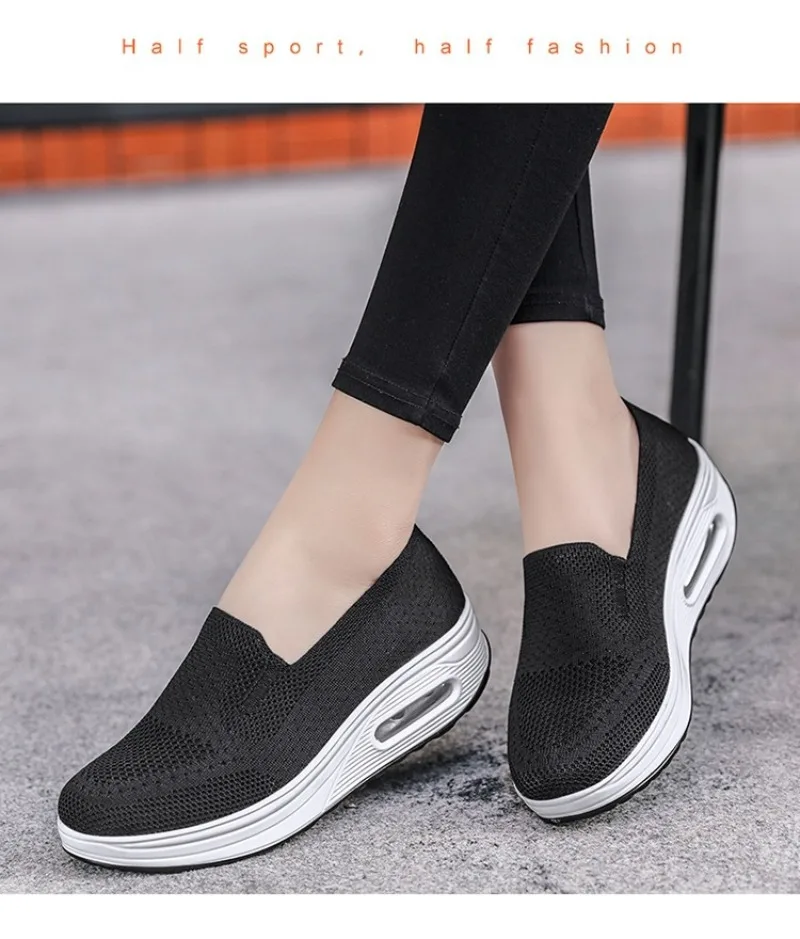 Women Walking Tennis Shoes Light Air Cushion Mesh Up Stretch Platform Sneakers Running Casual Sports Shoes