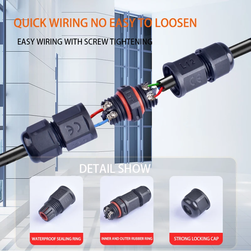 L12 IP68 Mini Outdoor Waterproof Cable Connector for Underground Wiring 2Pin Durable Electrical Terminal Adapter Wire Connecto