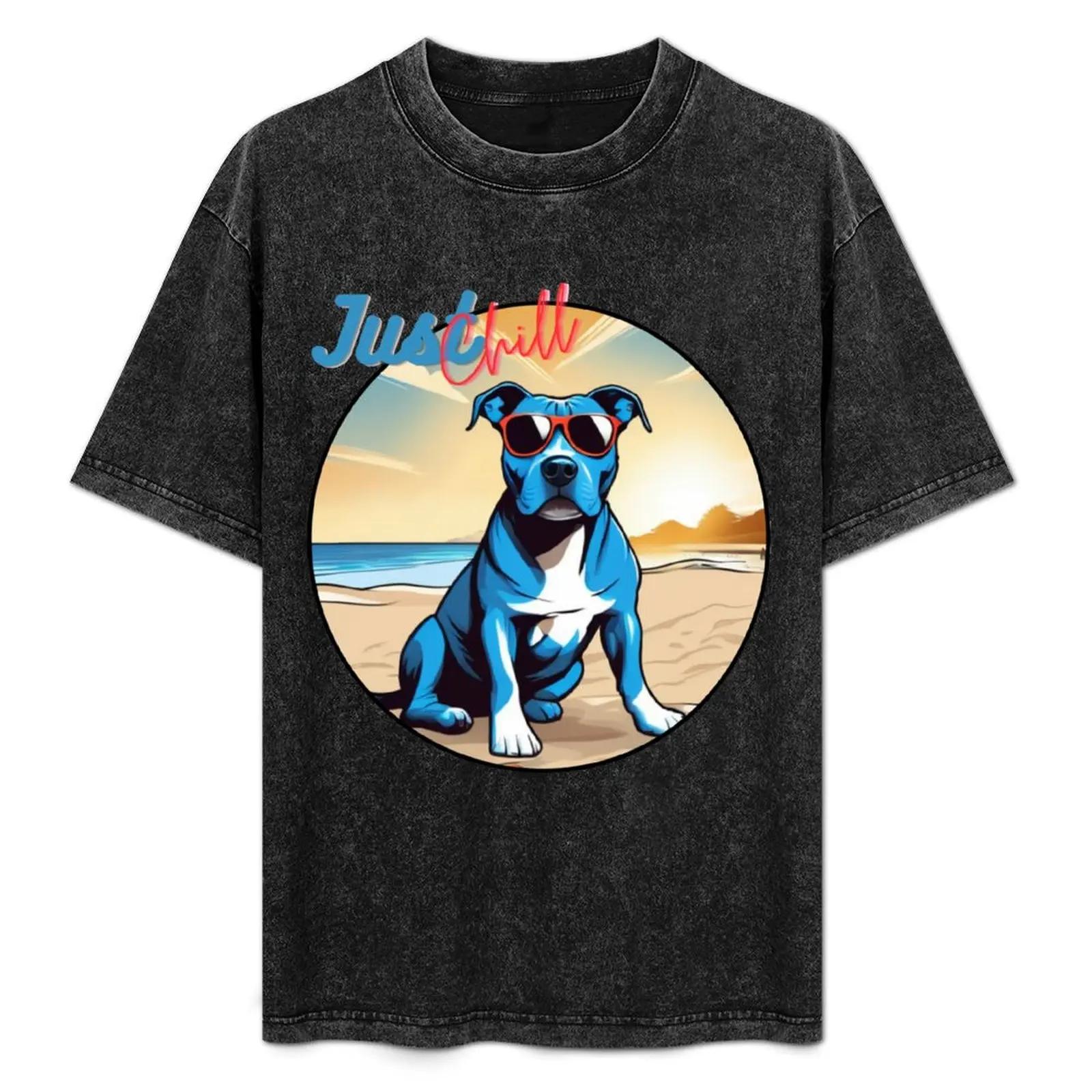 Amstaff hust chilling on the beach T-Shirt korean fashion anime workout shirts for men