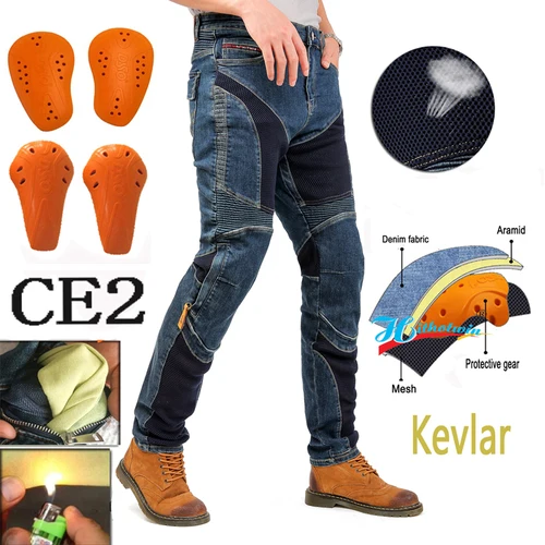 Imagen 1 del producto Pantalones vaqueros de Kevlar para motocicleta, protección con agujeros de ventilación, pantalones de Moto para hombre, equipo de equitación transpirable para las cuatro estaciones TZ 032