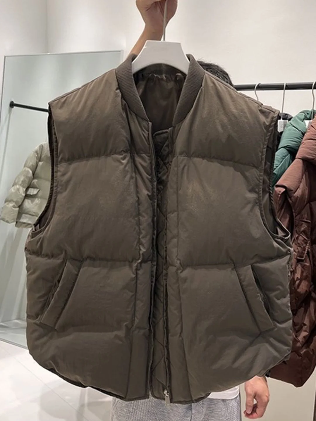 

Warmth down Cotton Vest Jaet Youth Sport Sle Zipper Decoration No Sve Outerwear Trendy Autumn Winter Men's Clothing