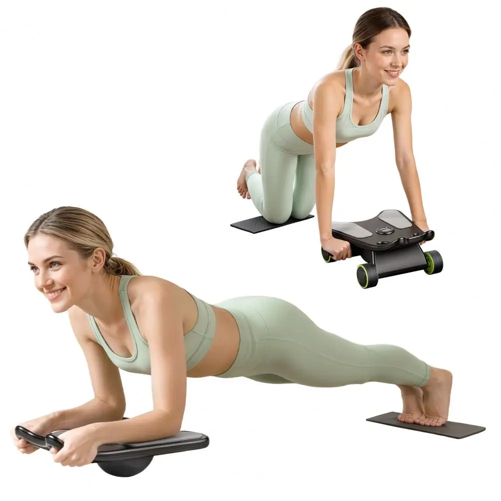 

4-Wheel Abdominal Roller With Elbow Support Knee Pad Core Workout Machine Full Body Strength Trainer Mini Pilates Reformer