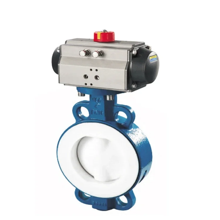 Pneumatic Actuator Ductile Iron Wafer PTFE Seat pneumatic fluorine butterfly valve