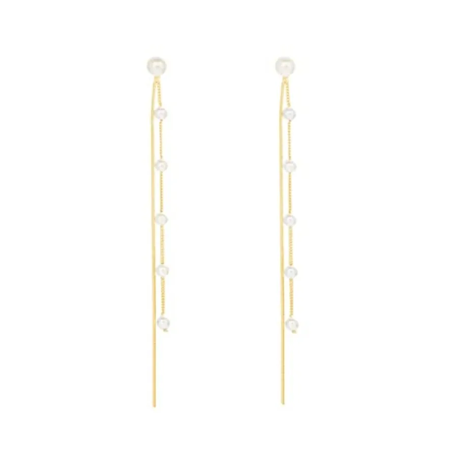 

Solid 925 Sterling Silver Simulated Shell Pearl Dangle Earrings Chain for Women Teens Elegant Long Dangle Earrings Tassel Weddi