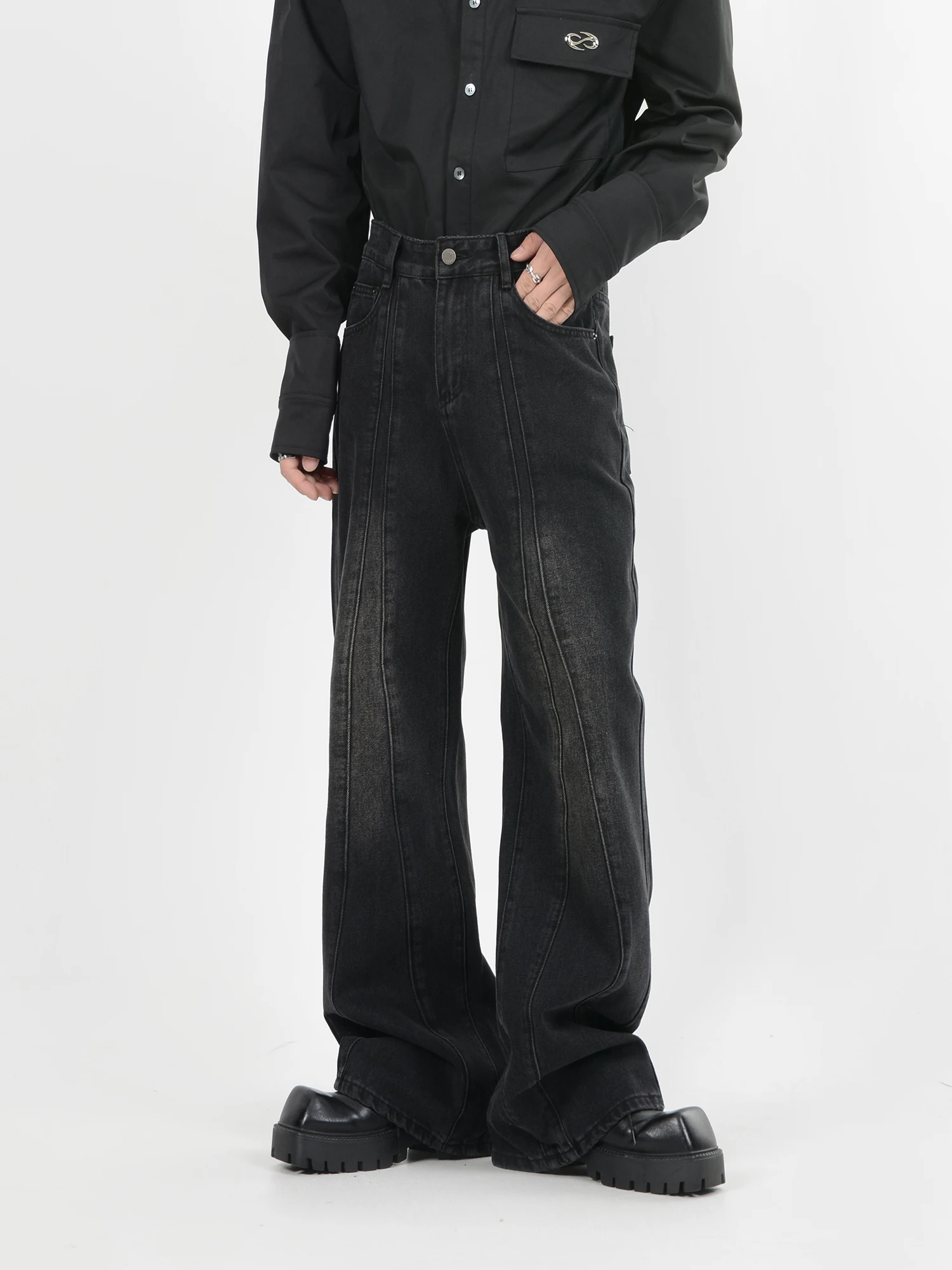 Avant-Garde Style Pants Deconstructed Micro Flared Jeans men's Loose Straight Leg Draping Floor Length Pants