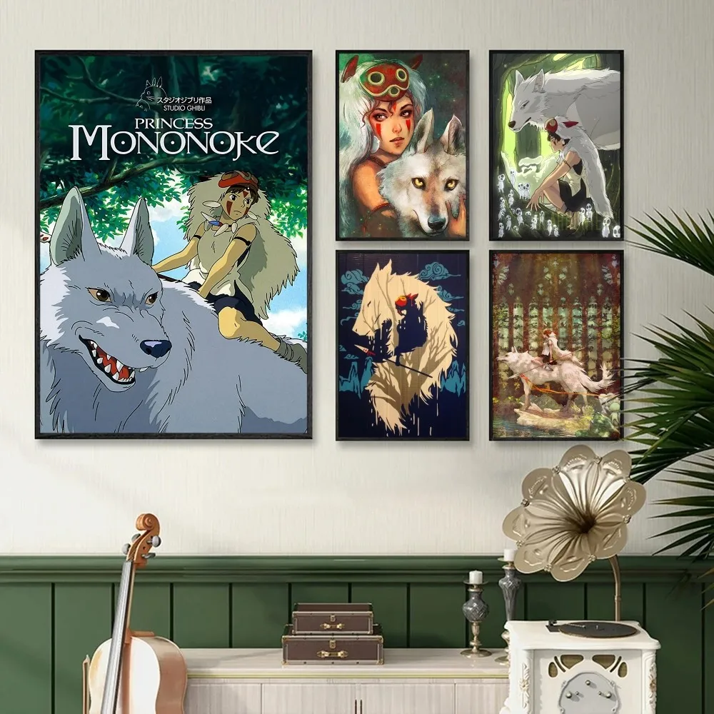 1PC princess mononoke  Poster Self-adhesive Art Waterproof Paper Sticker Coffee House Bar Room Wall Decor