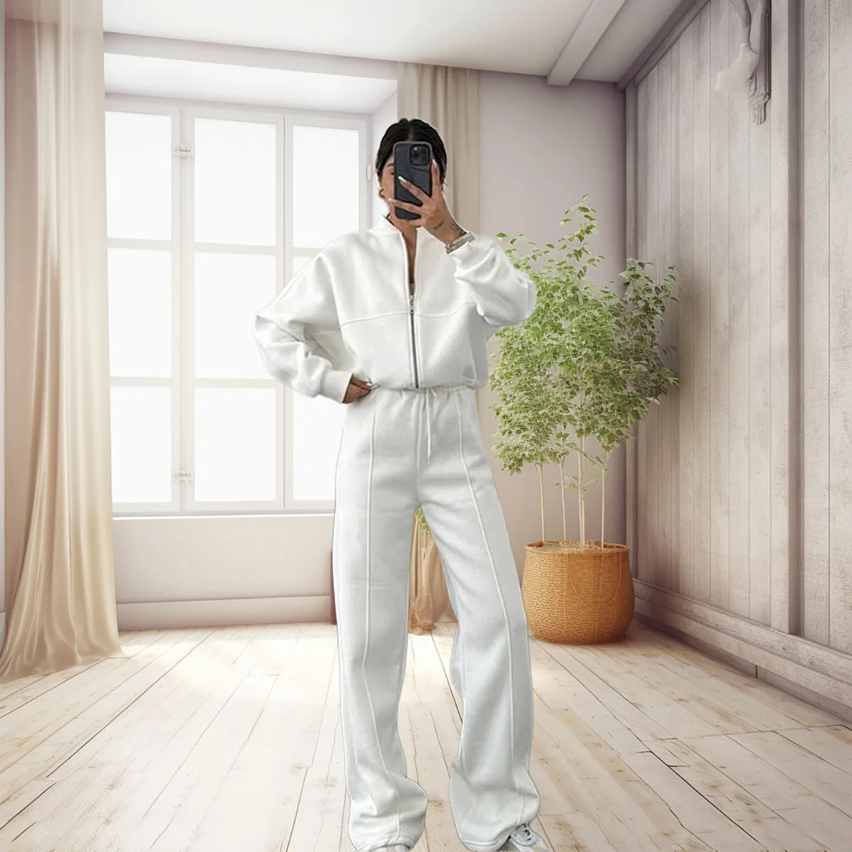 

Весенний женский повседневный комплект — открытый кардиган с длинными рукавами и брюки из двух предметов в спортивном стиле