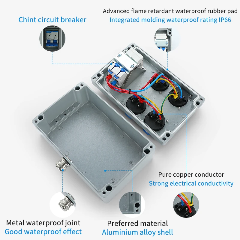 Imagem -03 - Caixa de Soquete Multifuncional Impermeável Caixa de Carregamento Exterior Parede de Alumínio Fundido Chint Breaker 250v 16a