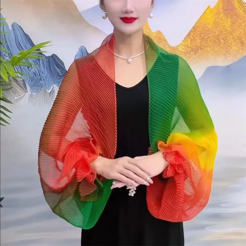 

Fashion Sunscreen Clothing Women's 2024 New Summer Versatile Coat Rainbow Soft Yarn Sunscreen Outward Travel Shawl Outerwear