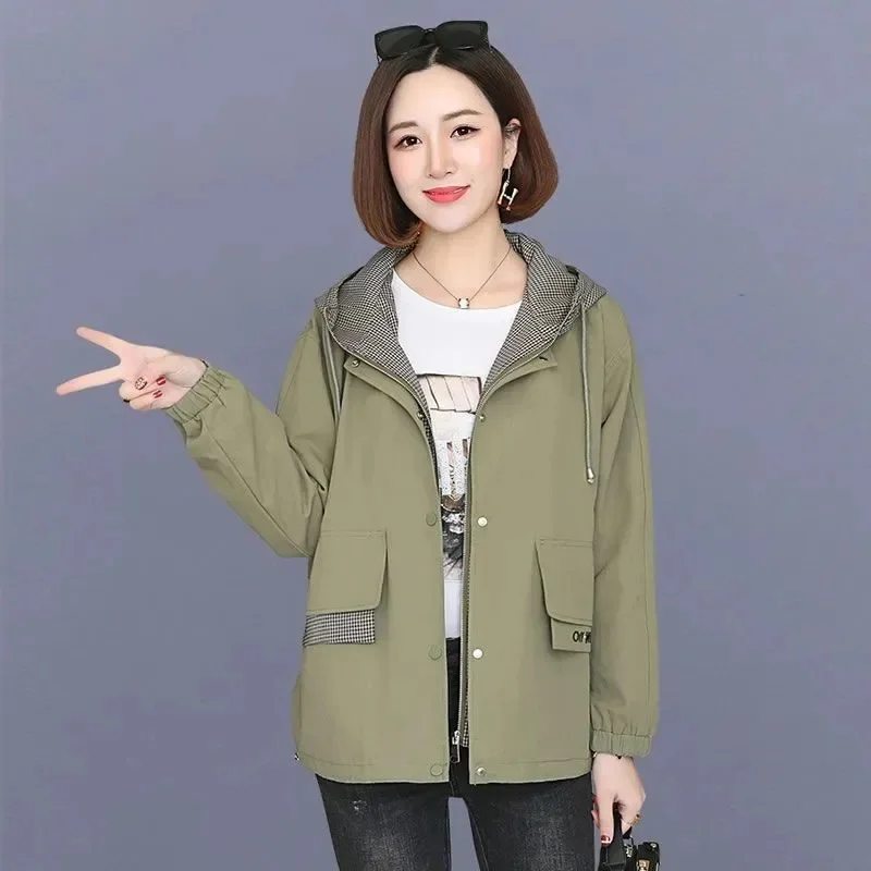 Coat Women's Fashion INS Autumn 2023 New Versatile Windbreaker Women's Korean Version Loose Hooded Fat Sister Coat Solid Color