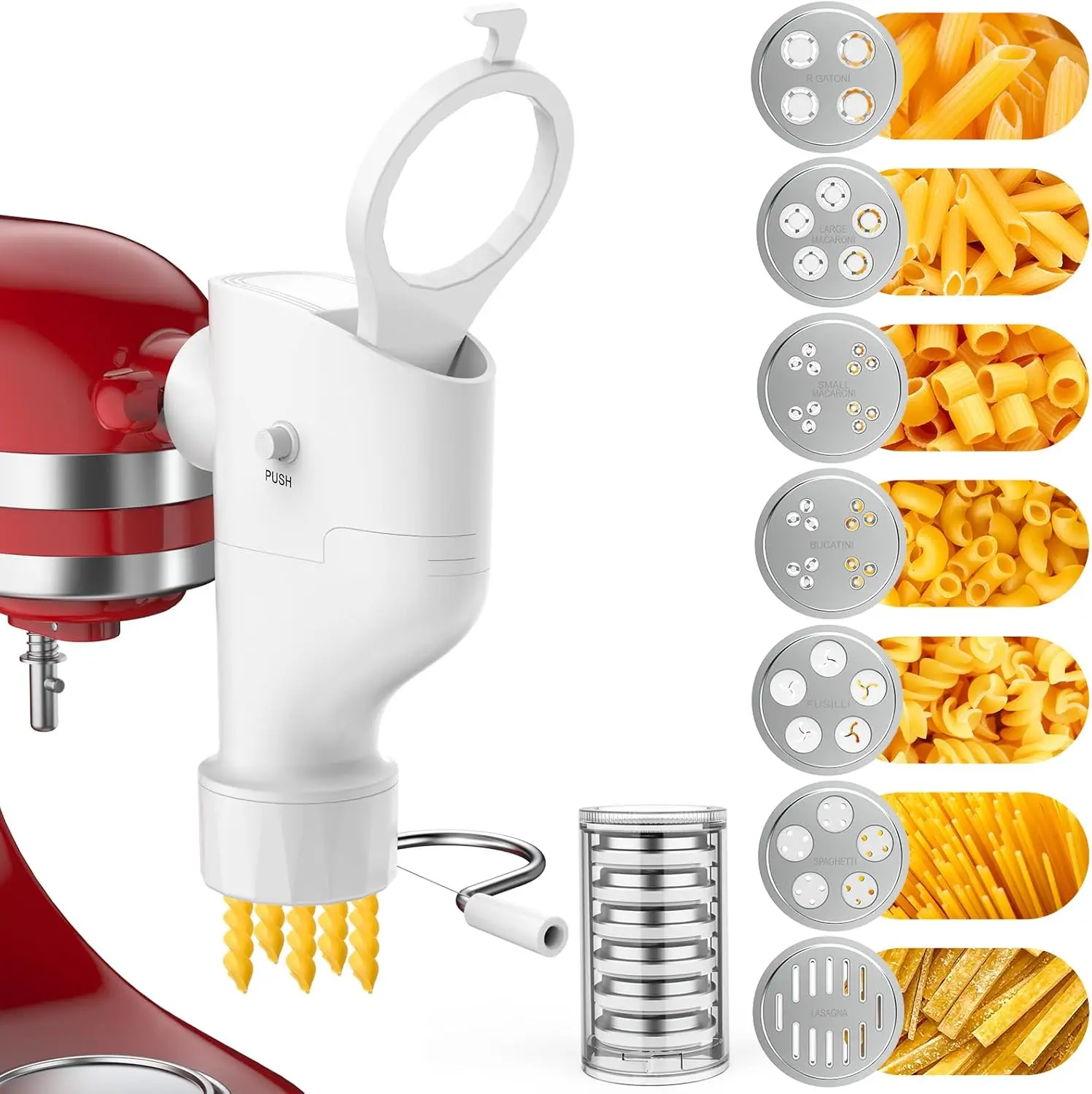 

7-in-1 Pasta Press Attachment for Stand Mixers, Durable Food-Grade Plastic with Easy-Clean Design