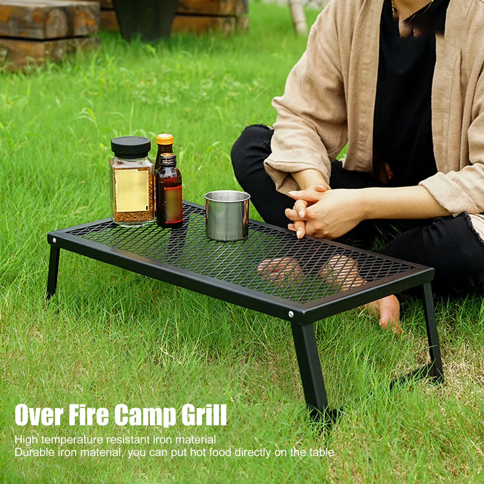 Folding Campfire Grill Heavy Duty Iron Waterproof Portable Camp Fire Cooking Rack for outdoor Barbecue