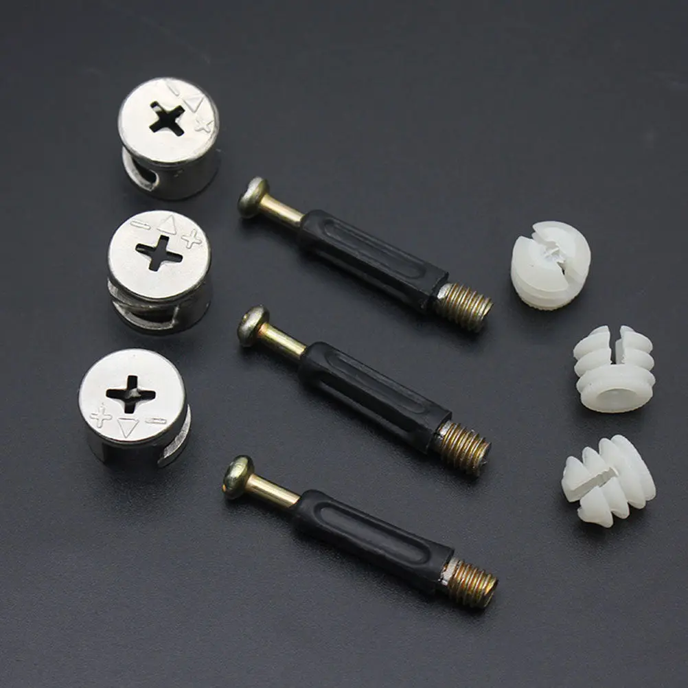 

100Sets Zinc Alloy 3-in-1 Cam Fitting Set Eccentric Wheel Furniture Connector with Pre-Inserted Nut Dowel Bolt for Wood Board