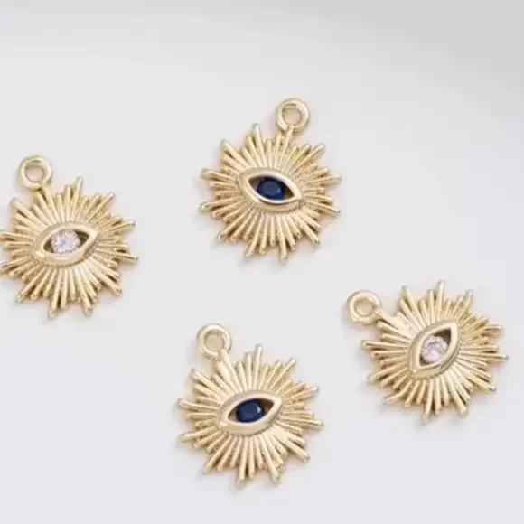 14K Gold-inlaid Zirconium Sun Eye Pendant Handmade DIY Jewelry Small Charms for Earring Bracelet K555