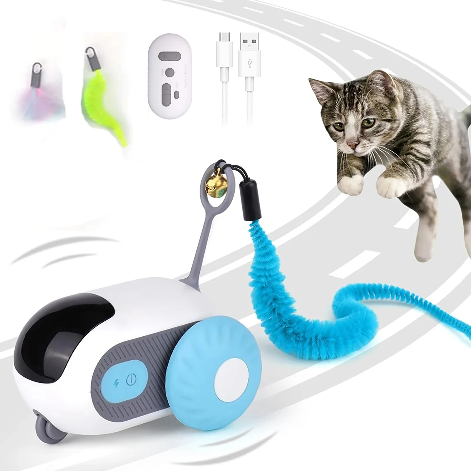 Intelligent Sports Car Turbo Tail Remote Control Electric Cat Toy Entertainment Fun Pet Interactive  Feathers Cat Sticks Kitten